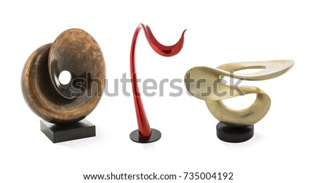 Modern curved sculptures isolated on white background
