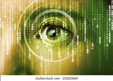 Modern cyber woman with matrix eye concept
