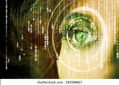 Modern cyber woman with matrix eye concept