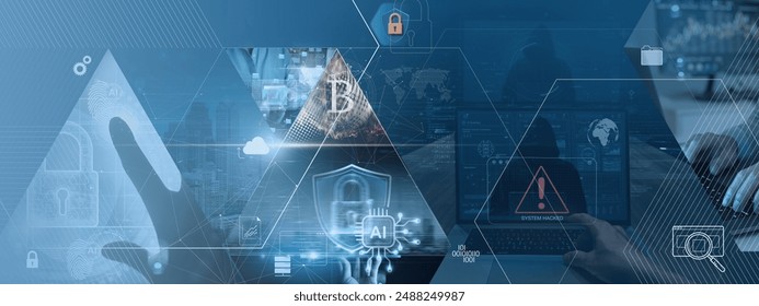 A modern cybersecurity-themed background showcasing various digital security elements.Ideal for topics related to cybersecurity, technology, and data protection. - Powered by Shutterstock