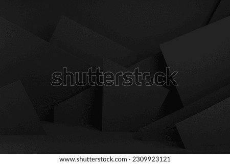 Modern dark black stage mockup with abstract geometric pattern of corners, edges and triangles as relief for presentation cosmetic products, goods, advertising, design in simple urban graphic style.