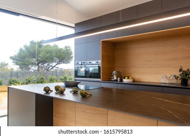 Modern Dark Grey  Kitchen With Island