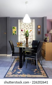 Modern Dark Tone Dining Room, Contemporary Loft Style In Small Space For Home Decoration Concept