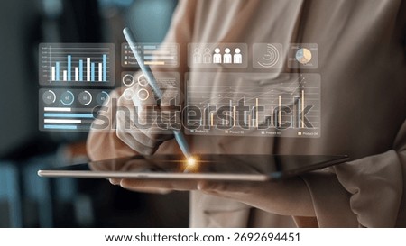 Modern dashboard interface showing performance metrics, data charts, and trend analysis for product tracking, reporting, and business intelligence. Parse