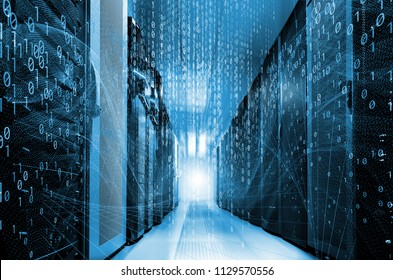 modern data center with rows different communication equipment