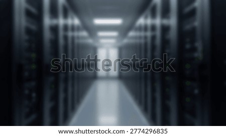 A modern data center server room featuring rows of server racks and servers, showcasing technology and data storage.