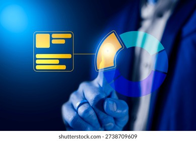 Modern Data Visualisation With Donut Chart On Virtual Screen, Business Financial Results, Annual Report Analytics, KPI Dashboard And Performance Analysis Concept