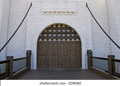 Modern Day Medieval Style Draw Bridge Over A Moat