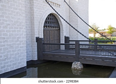 Modern Day Medieval Style Draw Bridge Over A Moat