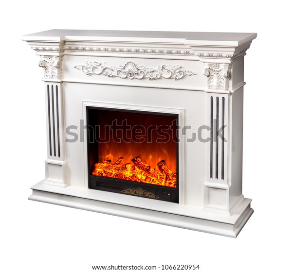 Modern Decorative Electric Fireplace Beautiful Burning Stock Photo