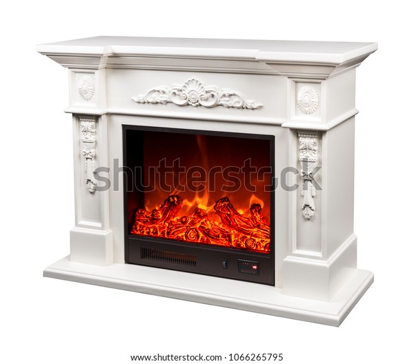 Modern Decorative Electric Fireplace Beautiful Burning Stock Photo