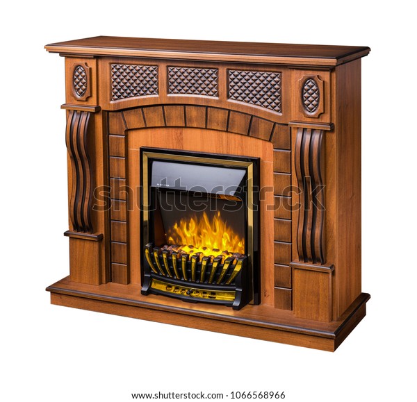 Modern Decorative Electric Fireplace Beautiful Burning Stock Photo