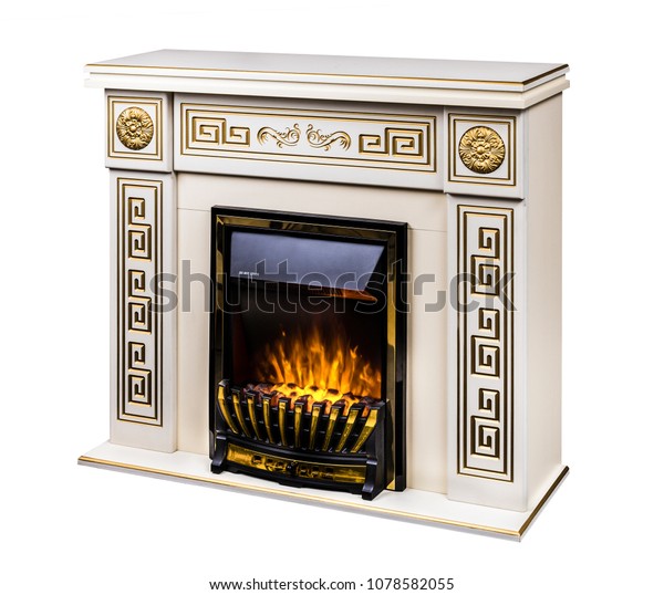 Modern Decorative Electric Fireplace Beautiful Burning Stock Photo