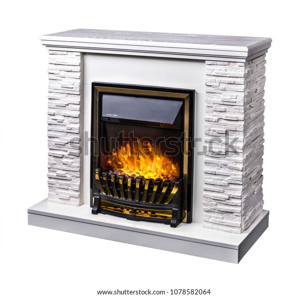 Modern Decorative Electric Fireplace Beautiful Burning Stock Photo