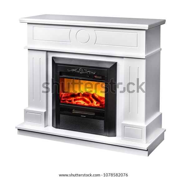 Modern Decorative Electric Fireplace Beautiful Burning Stock Photo