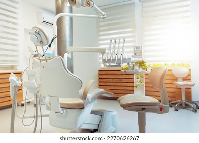 Modern dental practice. Dental chair and other accessories used by dentists - Shutterstock ID 2270626267