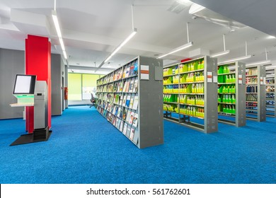 Modern Design In Library Interior With Functional Shelf System