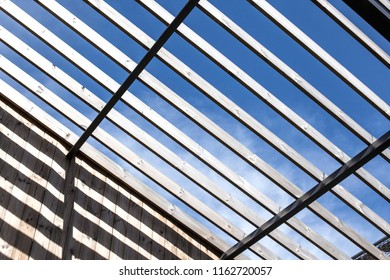 Modern Design Open Ceiling Wooden Lines Stock Photo 1162720057 