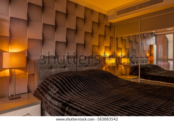 Modern Designed Bedroom Creative Brown 3d Stock Photo Edit