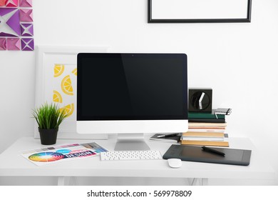 Modern Designer Workplace With Computer