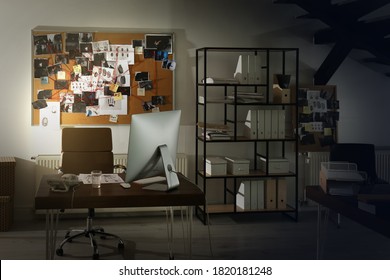 Modern Detective Office With Computer And Board