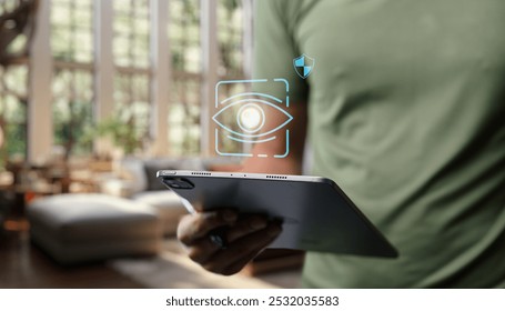 A modern device showcasing iris scanning technology for secure identity verification, emphasizing privacy, accuracy, and innovative biometric solutions.