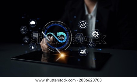 Modern DevOps Technology Integration Concept with Virtual Interface and Graphical Elements for Software Development and IT Operations Quark.