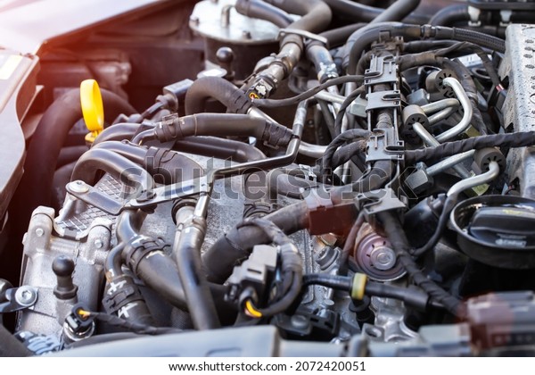 Modern diesel engine with common rail fuel\
injection system,\
background