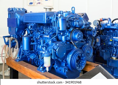 Modern Diesel Engine Used On Marine Industry Closeup