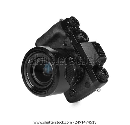 Modern digital camera isolated on white. Photography equipment
