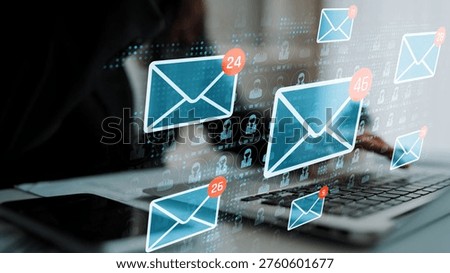 Modern Digital Communication Concept with Overlapping Email Notifications and Laptop Displaying Incoming Messages on a Futuristic Interface Sigmoid