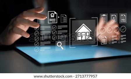 A modern digital interface showcases essential tools for real estate management, featuring property data, checklists, and analytics to streamline buying and selling processes. Gantry