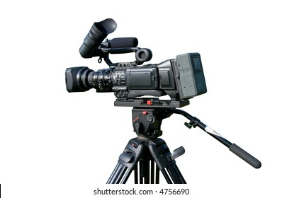 Modern digital video camera isolated over white background
