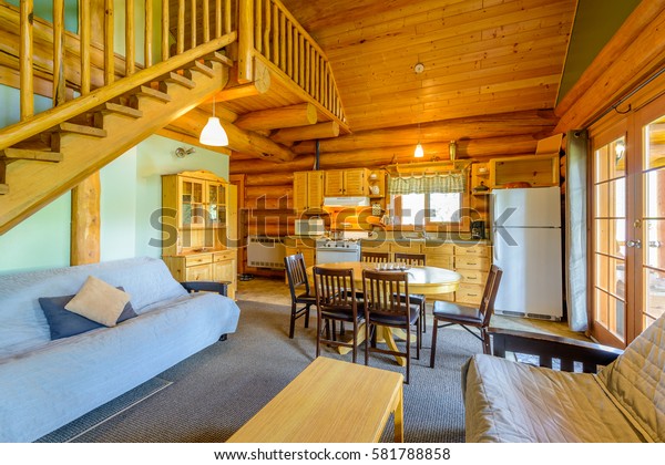 Modern Dining Room Log Cabin Luxury Royalty Free Stock Image