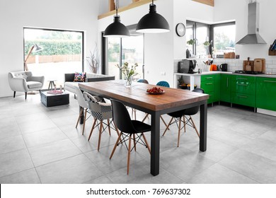 Modern Dining Room With Dining Table.