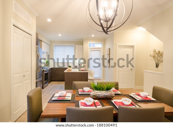 Modern Dining Room Table Plates Bowls Stock Photo Edit Now