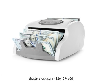 Modern Electronic Bill Counter With Money On White Background