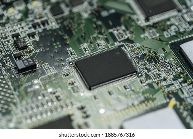 modern electronic circuit board microprocessor microship on motherboard