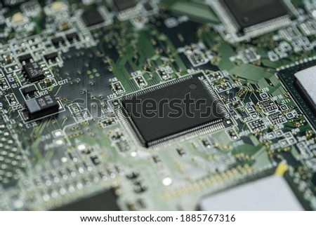 modern electronic circuit board microprocessor microship on motherboard