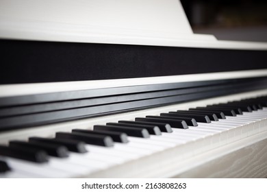 Modern Electronic Synthesizer Piano. Professional Pianist Instrument. Curated Collection Of Royalty Free Music Images And Photos For Poster Design Template