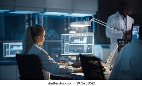 Modern Electronics Development Facility: Diverse Team of Multi-Ethnic Engineers, Scientists Work on Computers, Design Robotics PCB, New Generation Silicon Microchips, Manufacturing Semiconductors