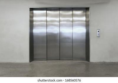 Modern elevator with closed doors 