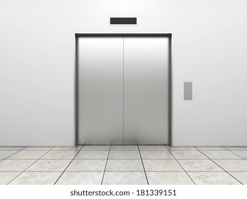 modern elevator with closed doors, 3d render