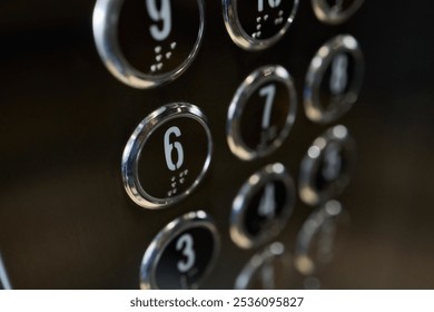 A Modern Elevator Control Panel featuring Floor Buttons for convenient access and aesthetics - Powered by Shutterstock