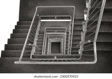 Modern emergency escape staircase stairwell made of metal