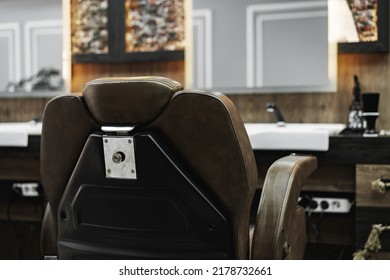 Modern Empty Barbershop Interior With Chairs And Mirrors