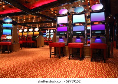 Modern Empty Casino Hall With Game Machines, General View