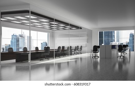 Modern Empty Elegant Office Windows Workplaces Stock Photo 608319317 ...