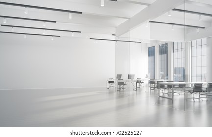 Modern empty elegant office with windows and workplaces. Mixed media - Shutterstock ID 702525127