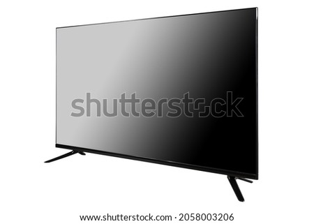 Modern empty monitor of black wide frame TV set on white isolated background